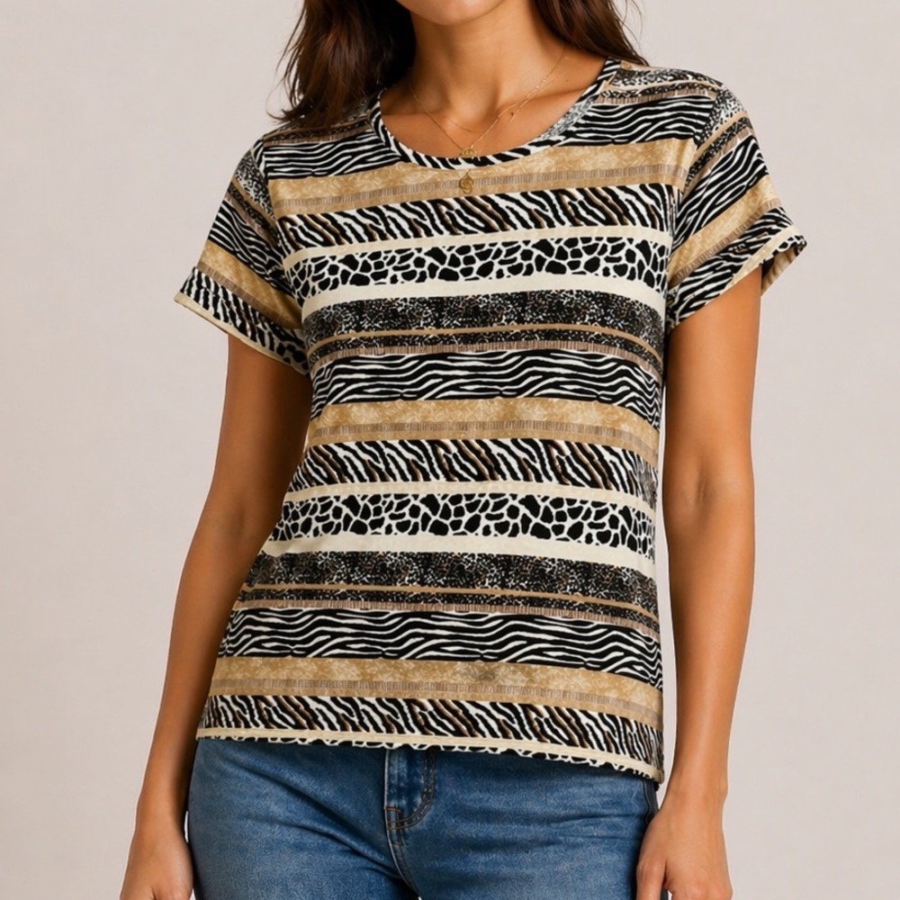 BYdesign Animal Print Striped Y2K Casual Cotton T-Shirt Short Sleeve Women XL
